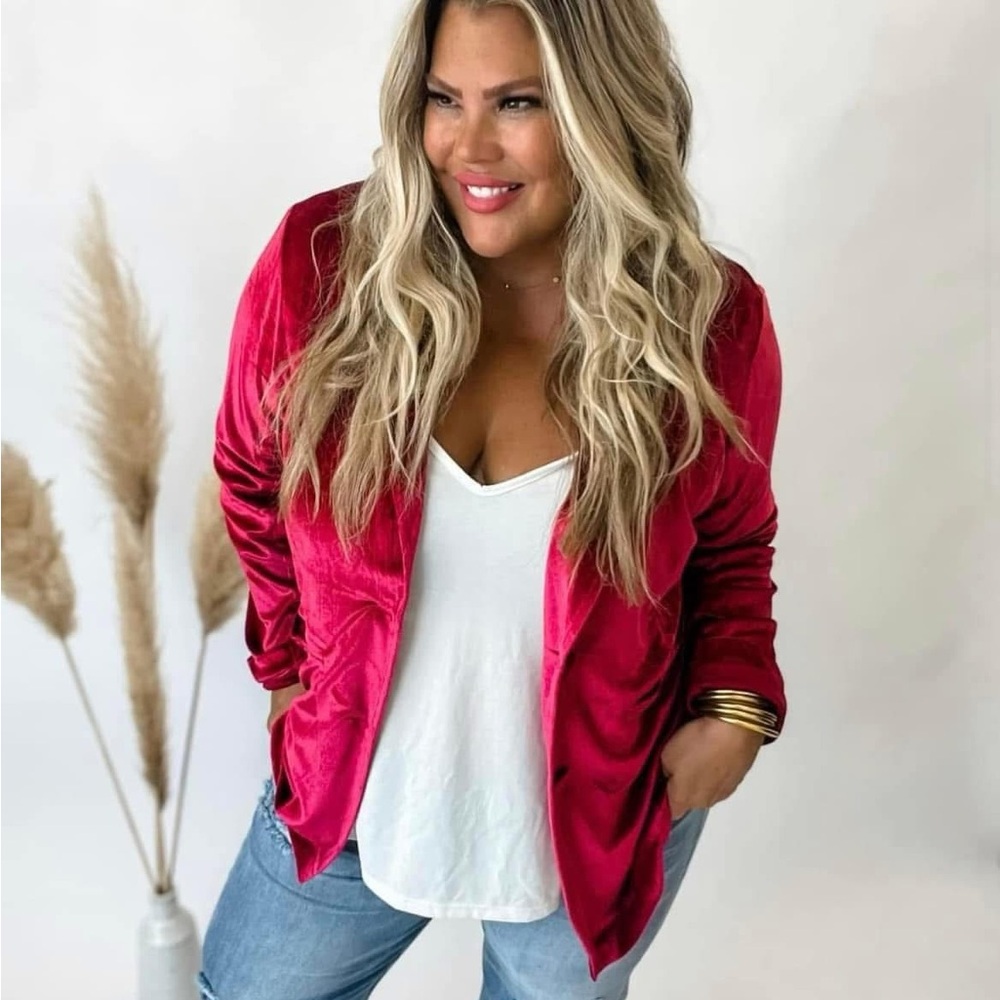 Fuchsia/Wine Stretch Velvet Blazer New 1X Blakeley